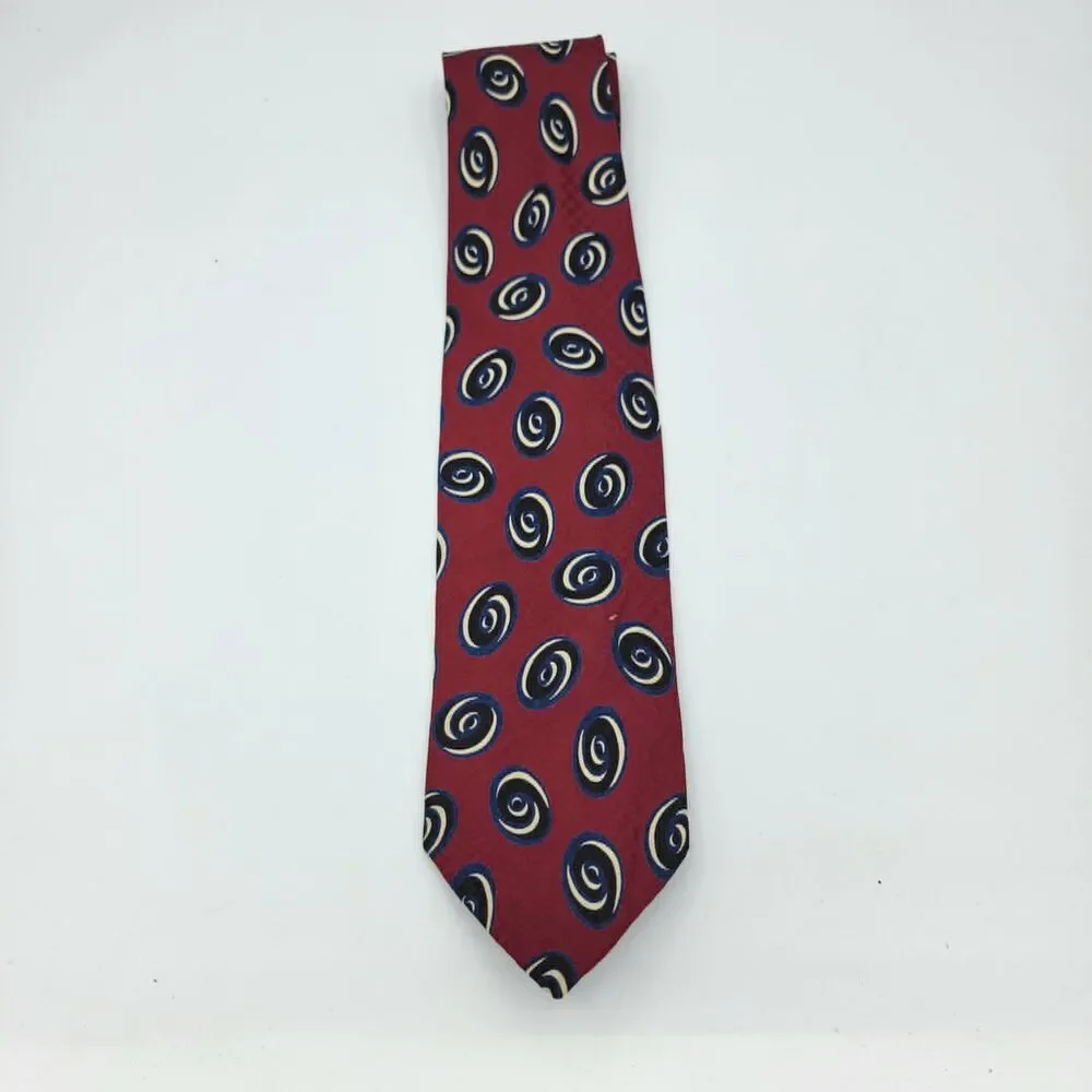 Italian Silk Roger Stevens Red blue Merlot paisley Men's necktie size 59 x 3.25